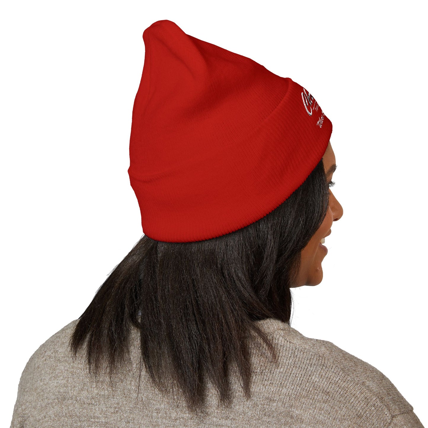 Embroidered Cuffed Beanie — "Christenson" Retro Script Winter Hat