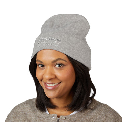 Embroidered Cuffed Beanie — "Christenson" Retro Script Winter Hat