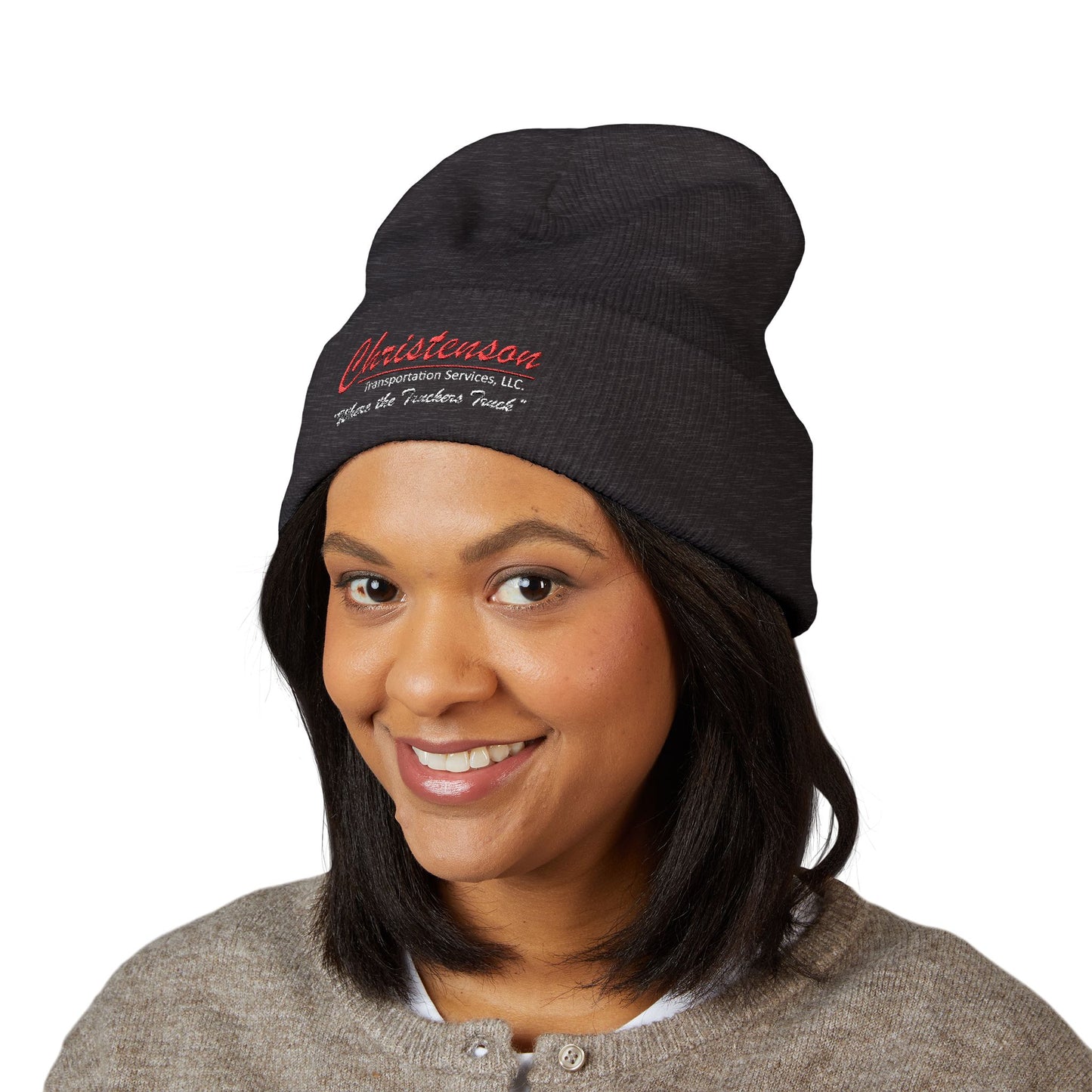 Embroidered 'Christenson' Cuffed Beanie - Personalized Name Knit Hat