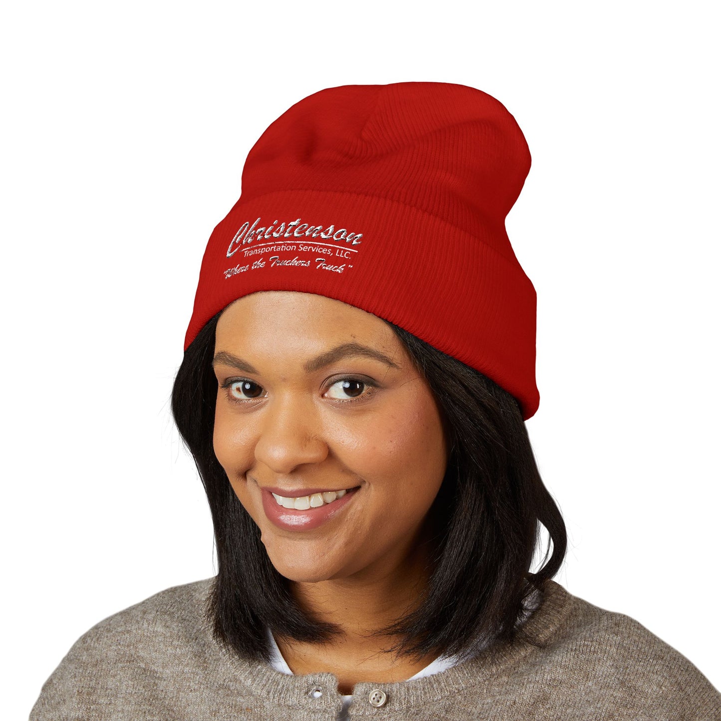Embroidered Cuffed Beanie — "Christenson" Retro Script Winter Hat