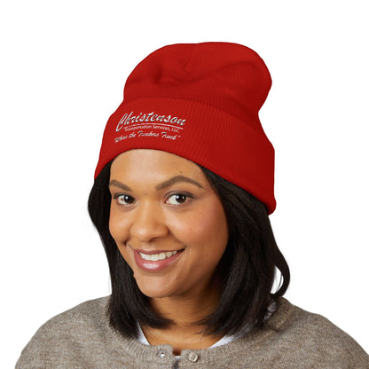 Embroidered Cuffed Beanie — "Christenson" Retro Script Winter Hat
