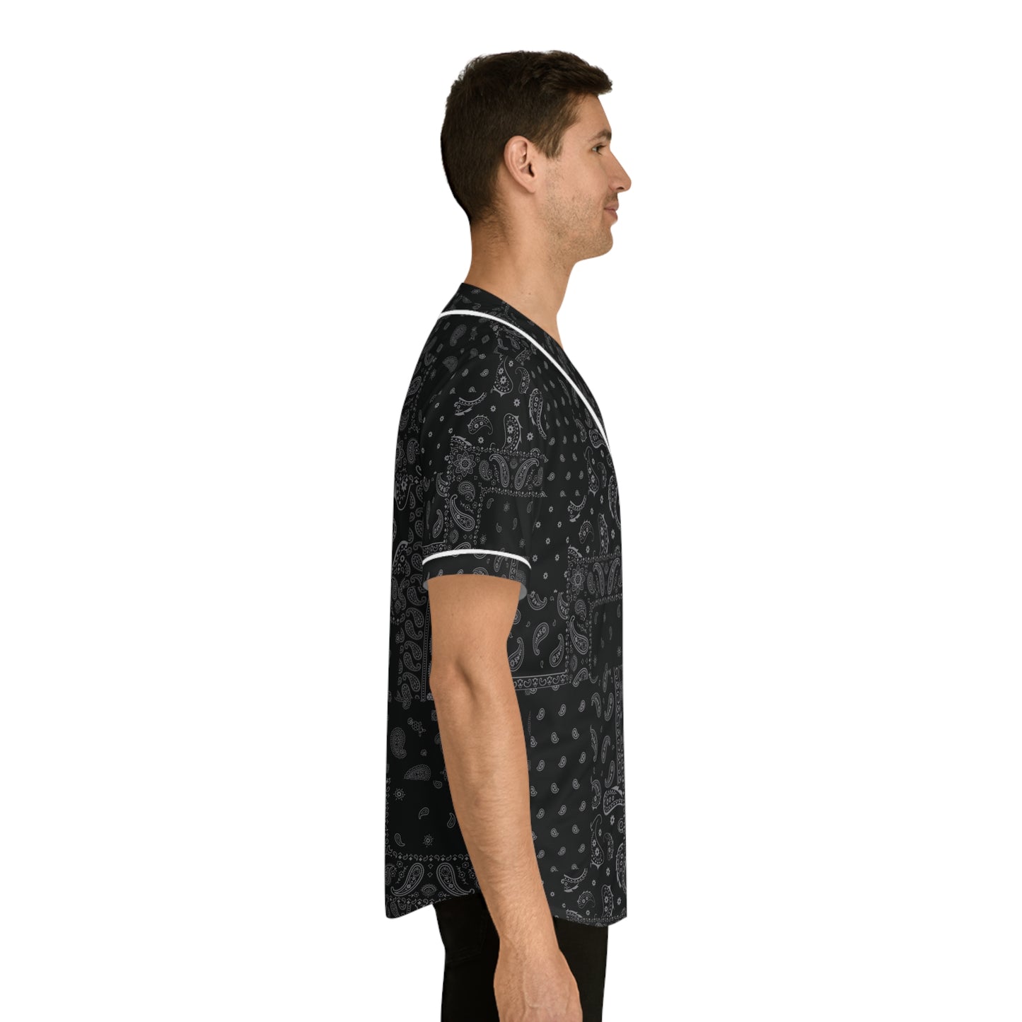 Men's Black Bandana Pattern Baseball Jersey