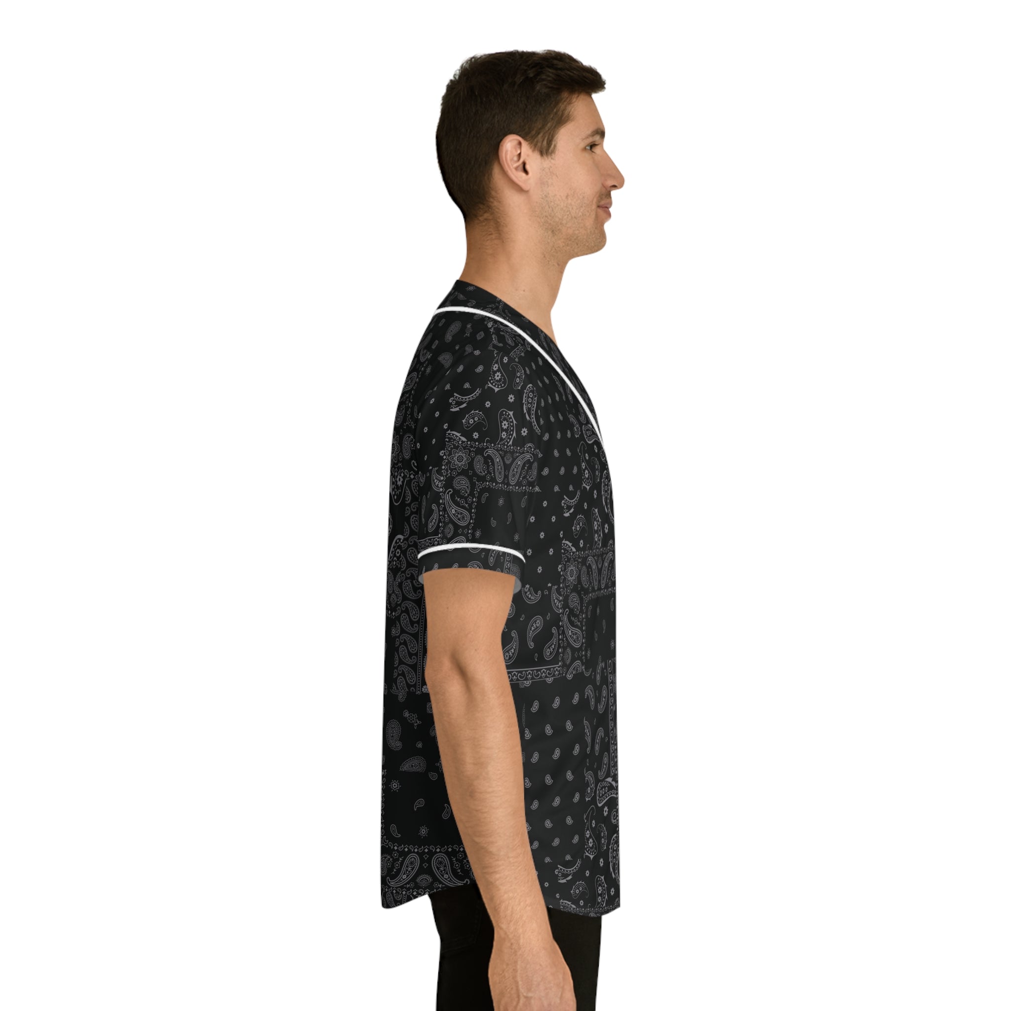 Men's Black Bandana Pattern Baseball Jersey
