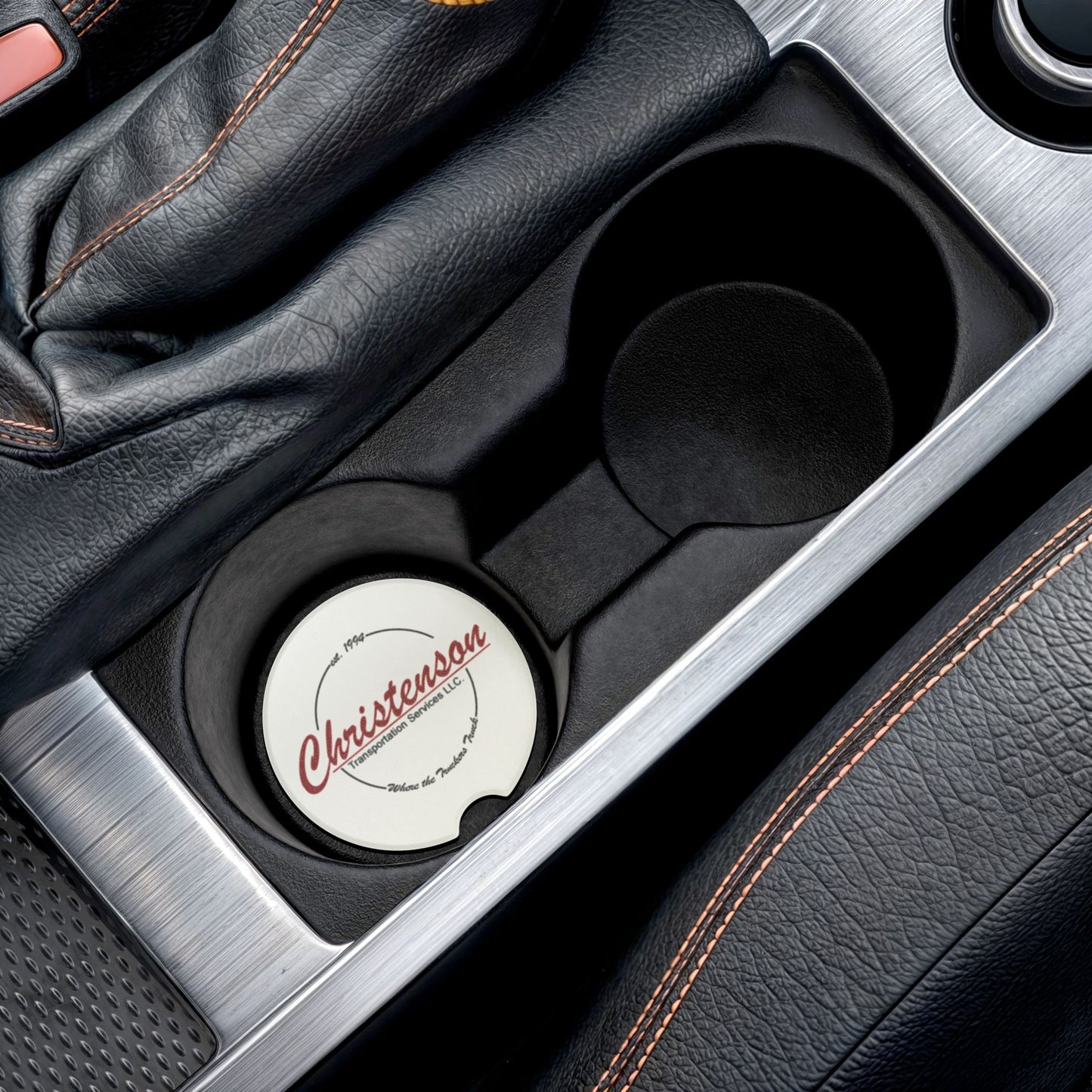 Soapstone Car Coaster — Personalized Christenson Transportation Logo Drink Coaster
