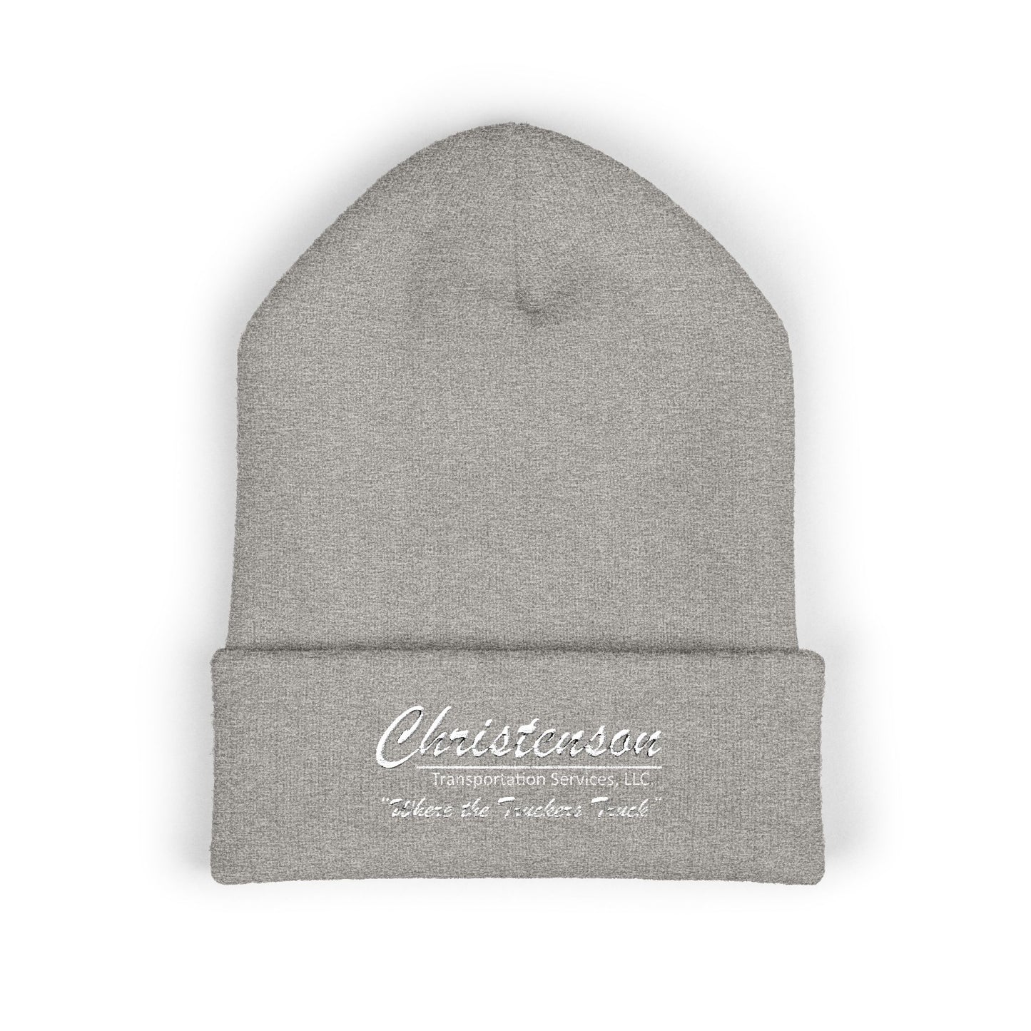 Embroidered Cuffed Beanie — "Christenson" Retro Script Winter Hat
