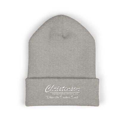 Embroidered Cuffed Beanie — "Christenson" Retro Script Winter Hat