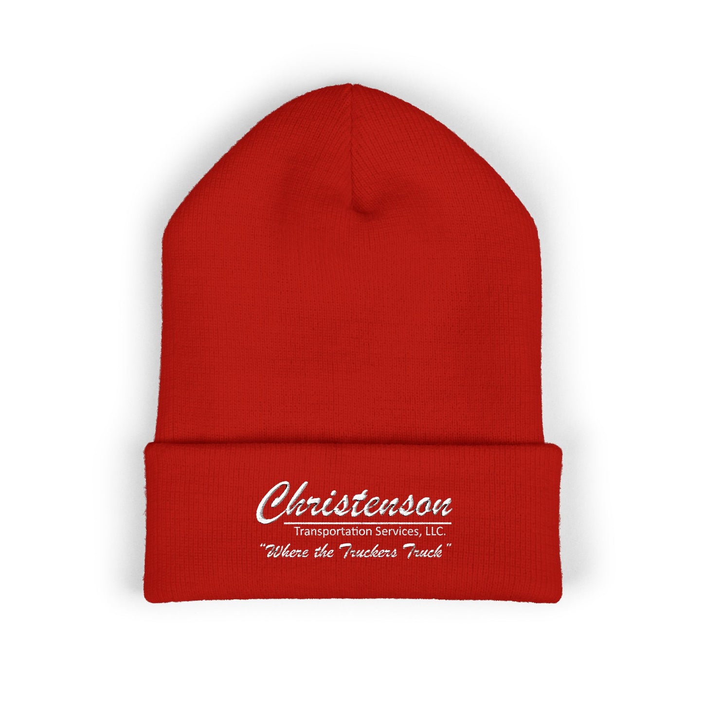 Embroidered Cuffed Beanie — "Christenson" Retro Script Winter Hat