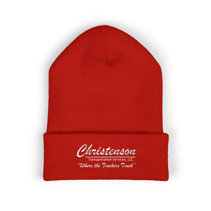 Embroidered Cuffed Beanie — "Christenson" Retro Script Winter Hat