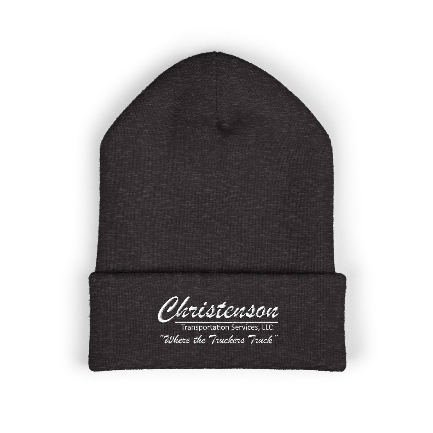 Embroidered Cuffed Beanie — "Christenson" Retro Script Winter Hat