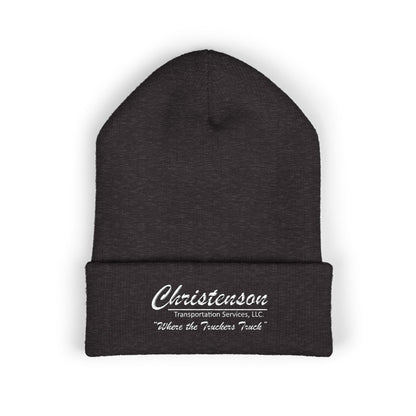 Embroidered Cuffed Beanie — "Christenson" Retro Script Winter Hat