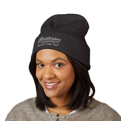 Embroidered Cuffed Beanie — "Christenson" Retro Script Winter Hat