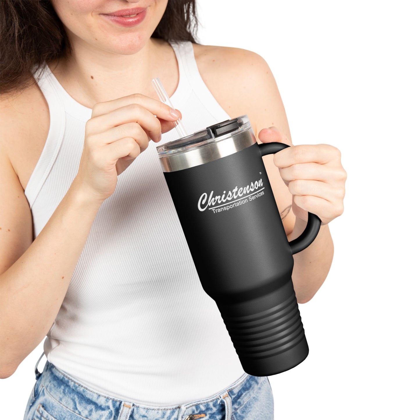Personalized Insulated Travel Mug - 40oz Red with Handle for Coffee and Beverages