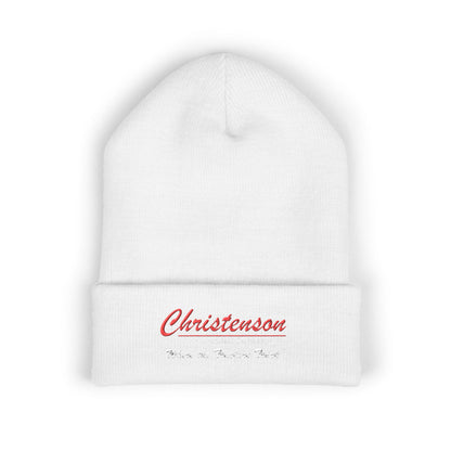 Embroidered 'Christenson' Cuffed Beanie - Personalized Name Knit Hat