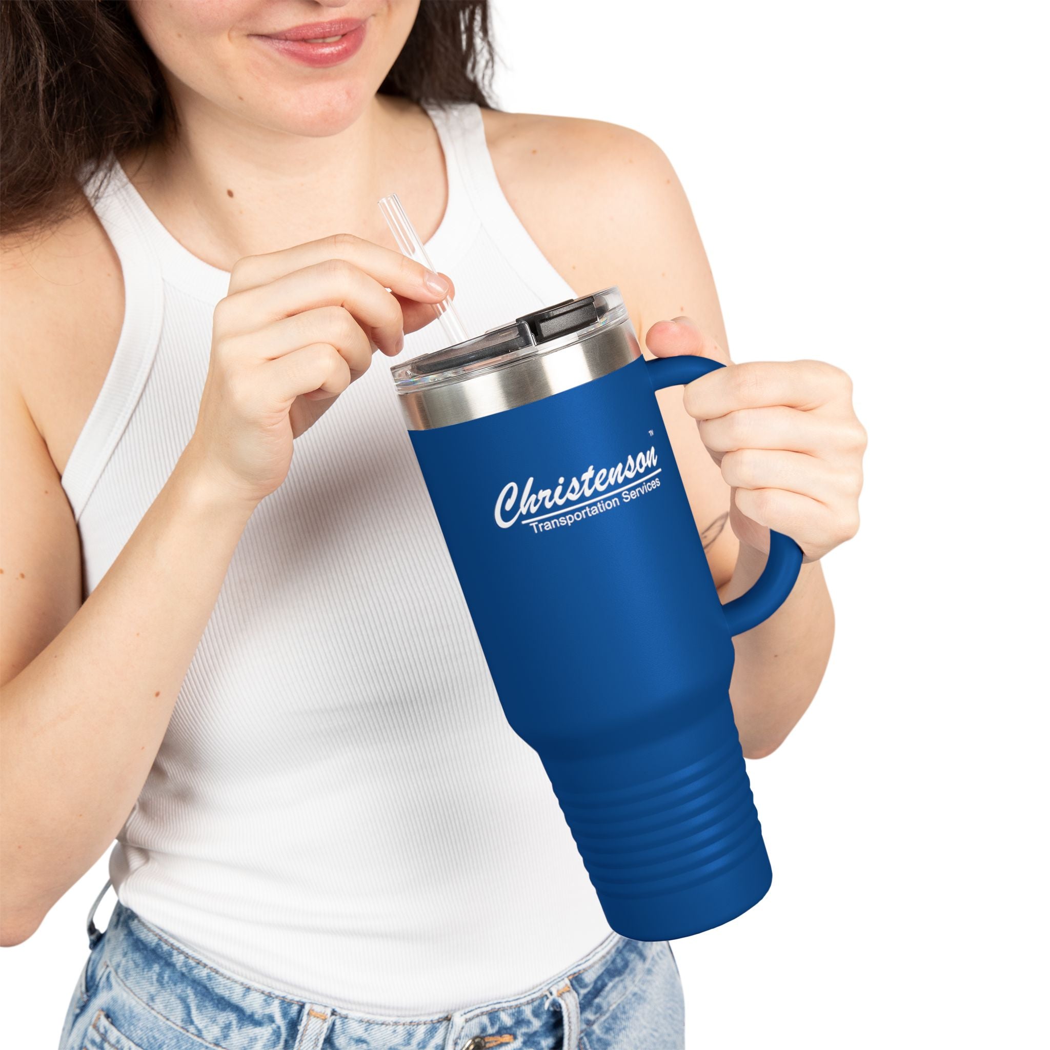 Personalized Insulated Travel Mug - 40oz Red with Handle for Coffee and Beverages