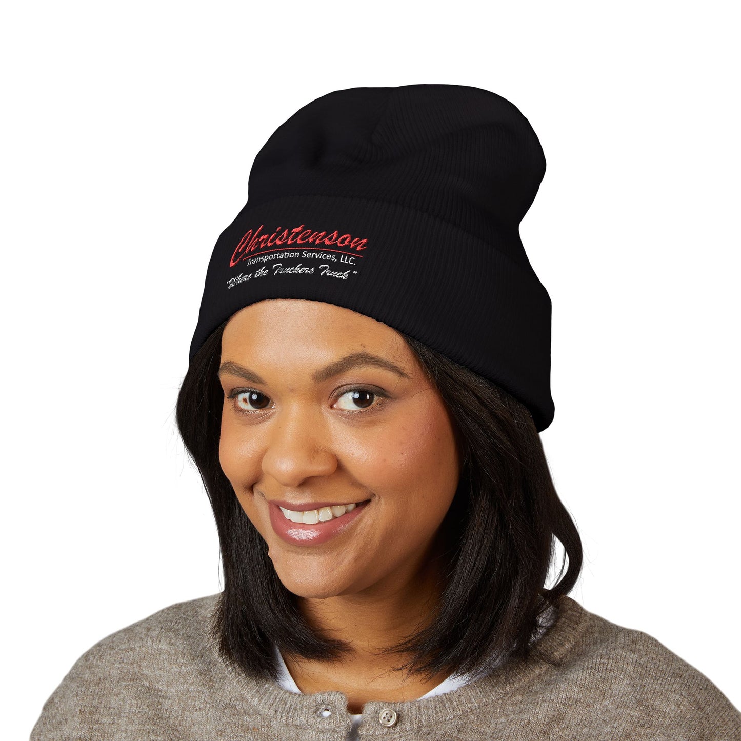 Embroidered 'Christenson' Cuffed Beanie - Personalized Name Knit Hat