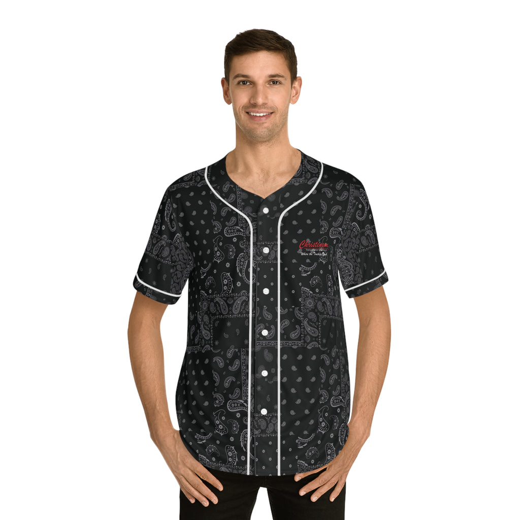 Men's Black Bandana Pattern Baseball Jersey