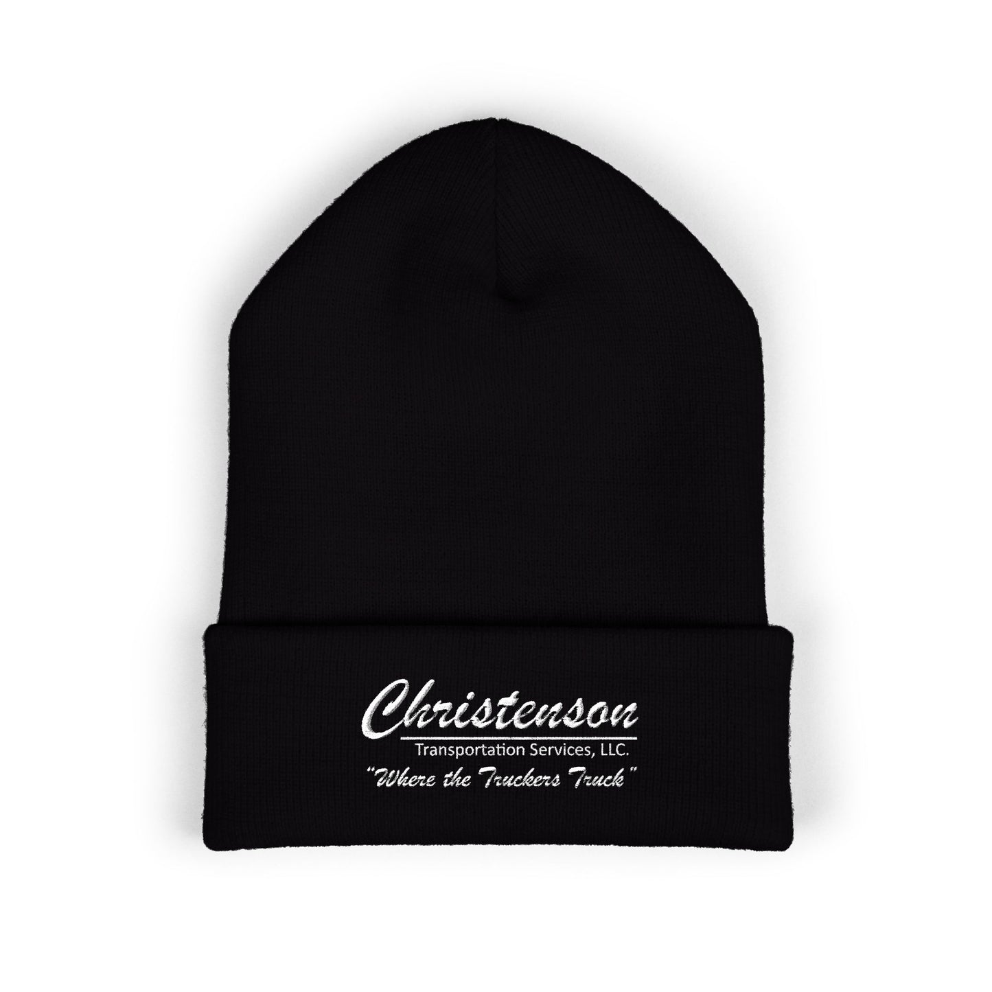 Embroidered Cuffed Beanie — "Christenson" Retro Script Winter Hat