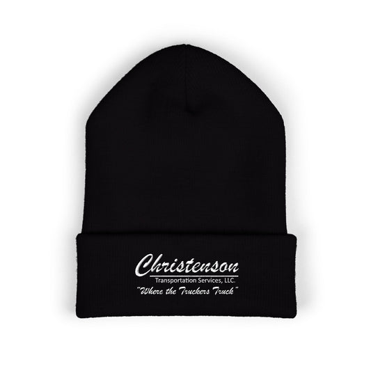Embroidered Cuffed Beanie — "Christenson" Retro Script Winter Hat