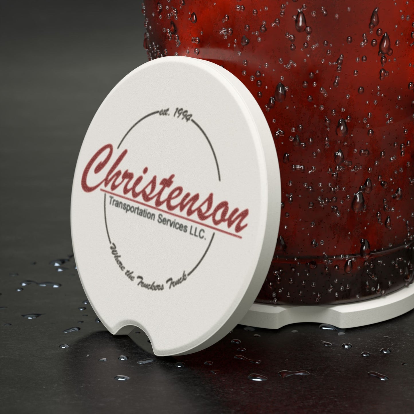 Soapstone Car Coaster — Personalized Christenson Transportation Logo Drink Coaster